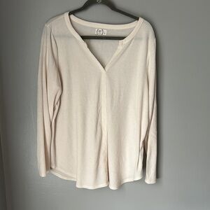 Maurices Cream Fitted Waffle knit  Long Sleeve Blouse 2x